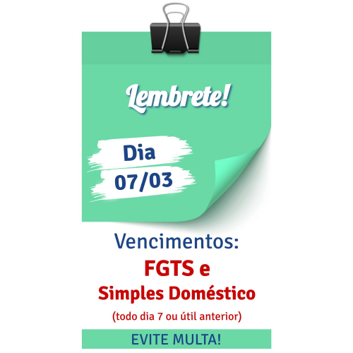 Vencimentos do Dia: FGTS e Simples Doméstico.