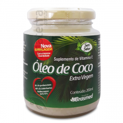 Óleo de Coco Extra Virgem - sem Sabor - com Vitamina E - Pote 200ml - Brasmed