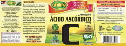Vitamina C - Ácido Ascórbico - 60 cápsulas - Unilife